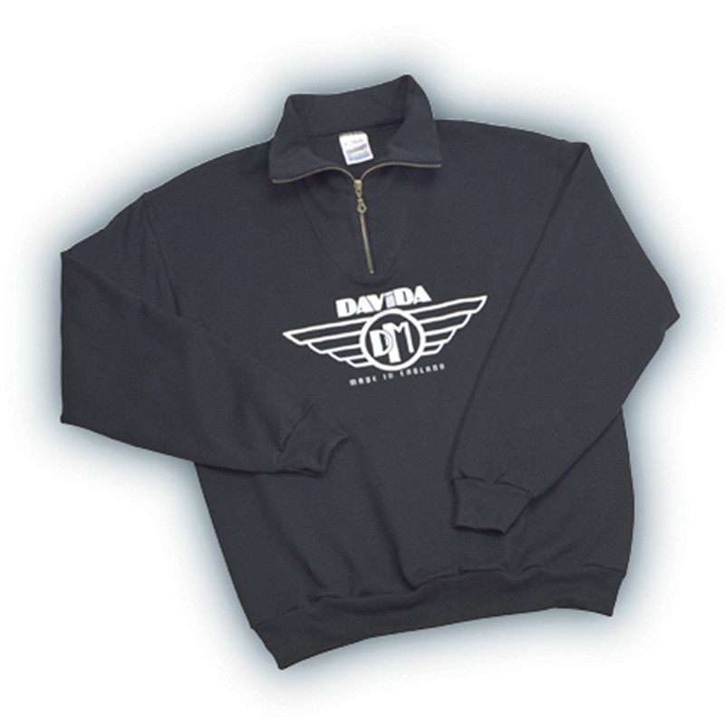 Davida Sweatshirts - Black with White Davida Wing Logo - Davida Motorcycle helmets